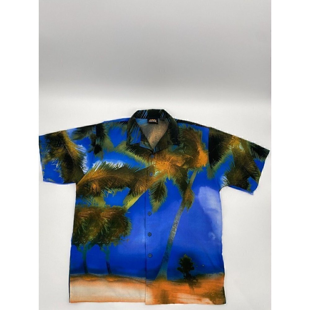 ODO Men's Vintage Hawaiian Style Palm Print Shirt Size X-Large